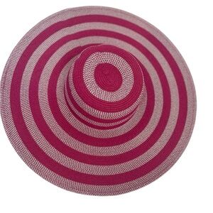 HAT extra wide brim striped straw sun light pink dark pink with silver threads